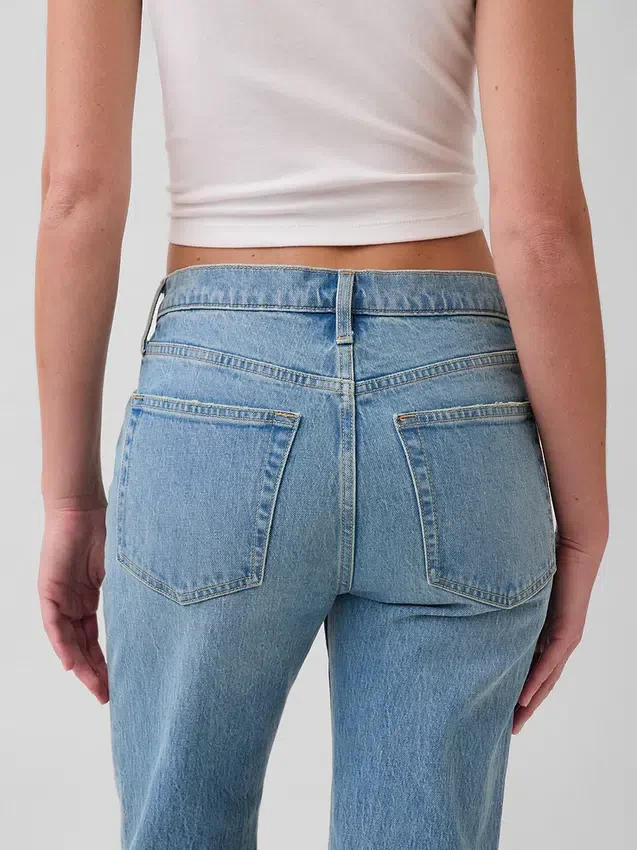 Jeans droit décontracté à taille mi-haute