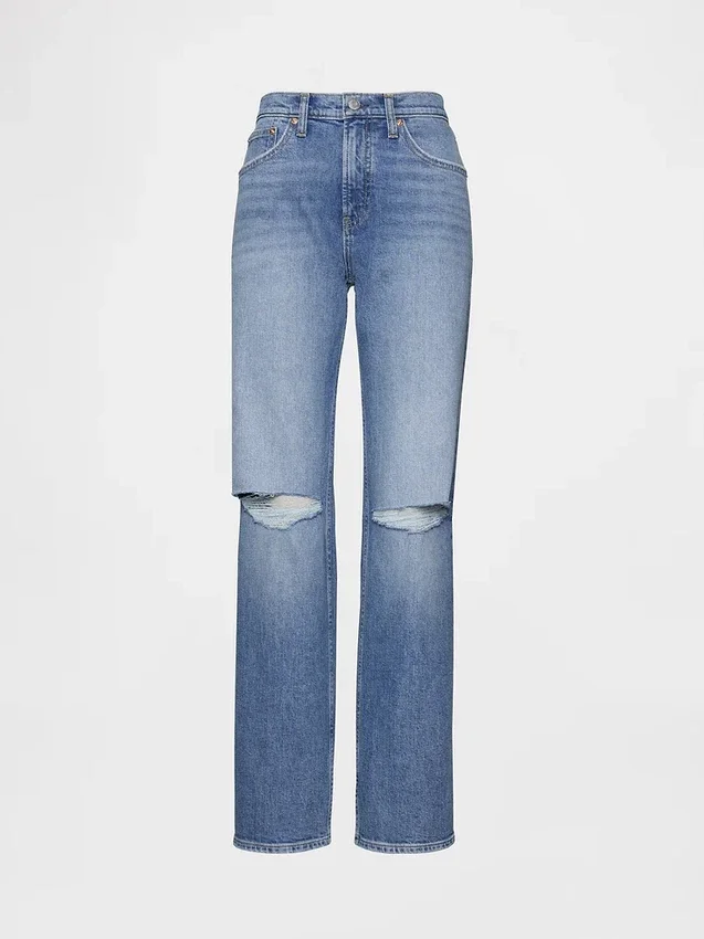 Jeans droit décontracté à taille mi-haute