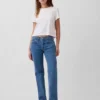 Jeans droit décontracté à taille mi-haute et broderies