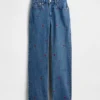 Jeans droit décontracté à taille mi-haute et broderies