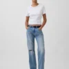 Jeans droit décontracté, taille mi-haute et coupe rigide