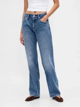 Jeans droit décontracté, taille mi-haute et coupe rigide