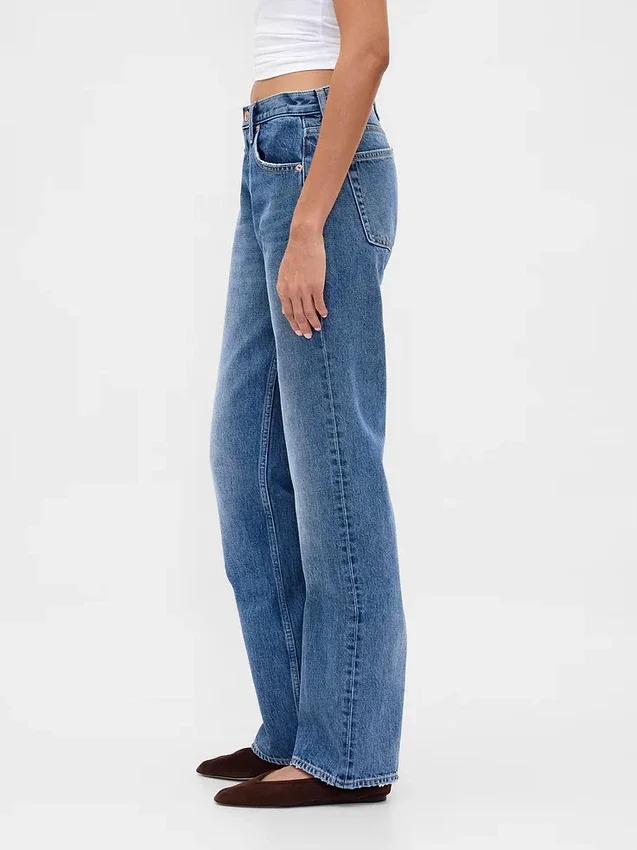 Jeans droit décontracté, taille mi-haute et coupe rigide