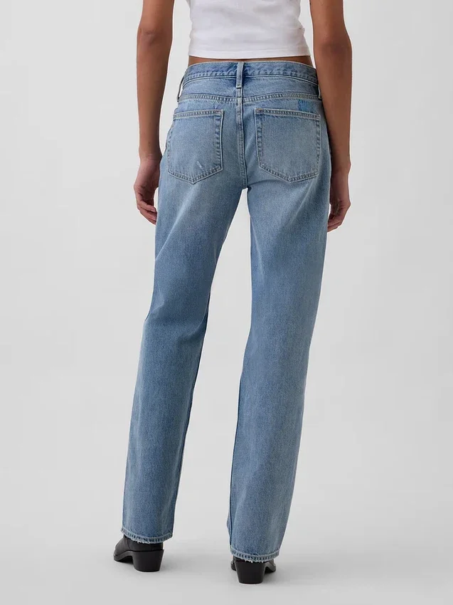 Jeans droit décontracté, taille mi-haute et coupe rigide