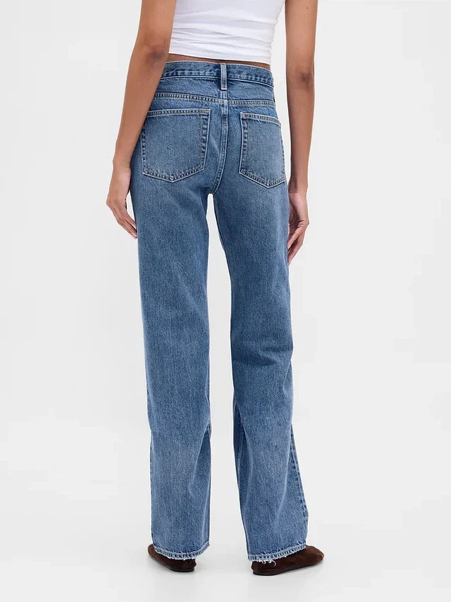 Jeans droit décontracté, taille mi-haute et coupe rigide