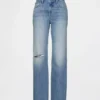 Jeans droit décontracté, taille mi-haute et coupe rigide