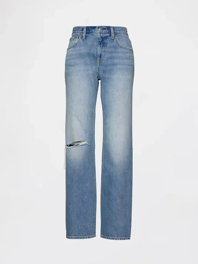Jeans droit décontracté, taille mi-haute et coupe rigide