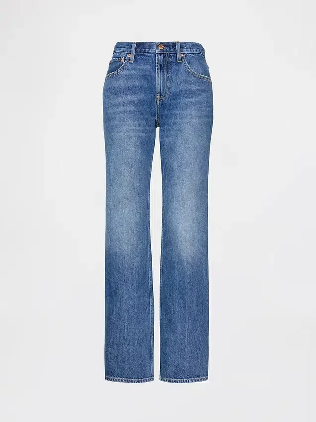 Jeans droit décontracté, taille mi-haute et coupe rigide