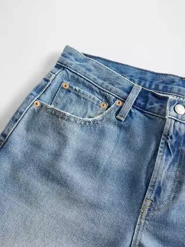Jeans droit décontracté, taille mi-haute et coupe rigide