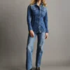Jeans droit décontracté, taille mi-haute et coupe rigide