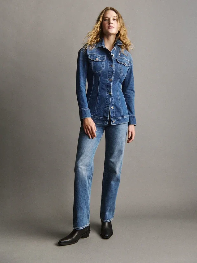 Jeans droit décontracté, taille mi-haute et coupe rigide