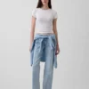 Jeans droit décontracté à taille mi-haute et coutures apparentes