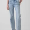 Jeans droit décontracté à taille mi-haute et coutures apparentes