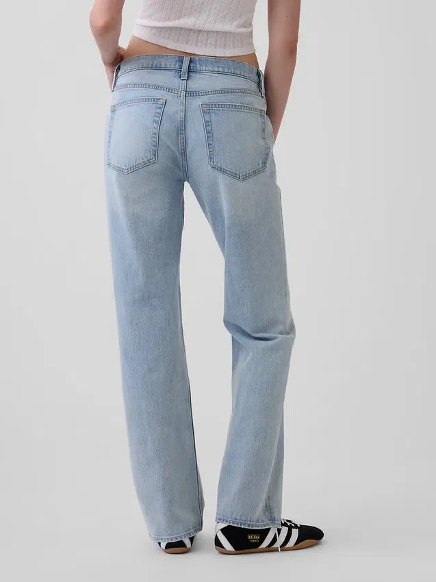Jeans droit décontracté à taille mi-haute et coutures apparentes