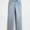 Jeans droit décontracté à taille mi-haute et coutures apparentes