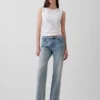 Jeans droit décontracté à taille mi-haute et micro-ceinture