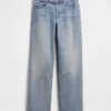 Jeans droit décontracté à taille mi-haute et micro-ceinture