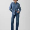 Jeans droit décontracté à taille mi-haute et ourlet fendu