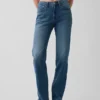 Jeans droit décontracté à taille mi-haute et ourlet fendu