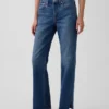 Jeans droit décontracté à taille mi-haute et ourlet fendu