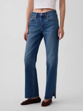 Jeans droit décontracté à taille mi-haute et ourlet fendu