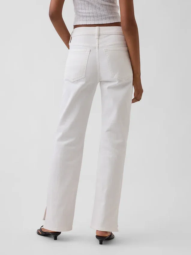 Jeans droit décontracté à taille mi-haute et ourlet fendu