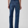 Jeans droit décontracté à taille mi-haute et ourlet fendu