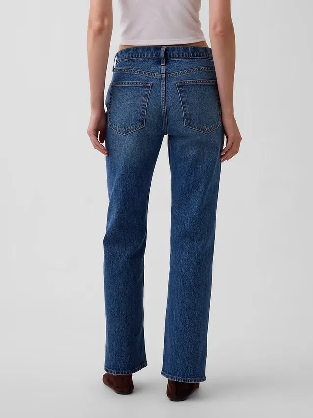 Jeans droit décontracté à taille mi-haute et ourlet fendu
