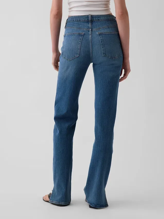Jeans droit décontracté à taille mi-haute et ourlet fendu