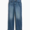 Jeans droit décontracté à taille mi-haute et ourlet fendu