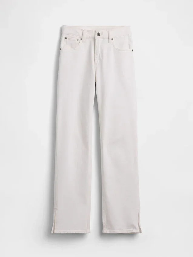 Jeans droit décontracté à taille mi-haute et ourlet fendu