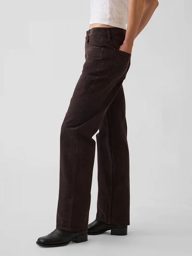 Jeans droit fuselé à taille mi-haute
