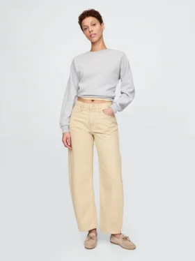Jeans droit à taille haute à rayures kaki