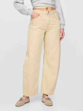 Jeans droit à taille haute à rayures kaki