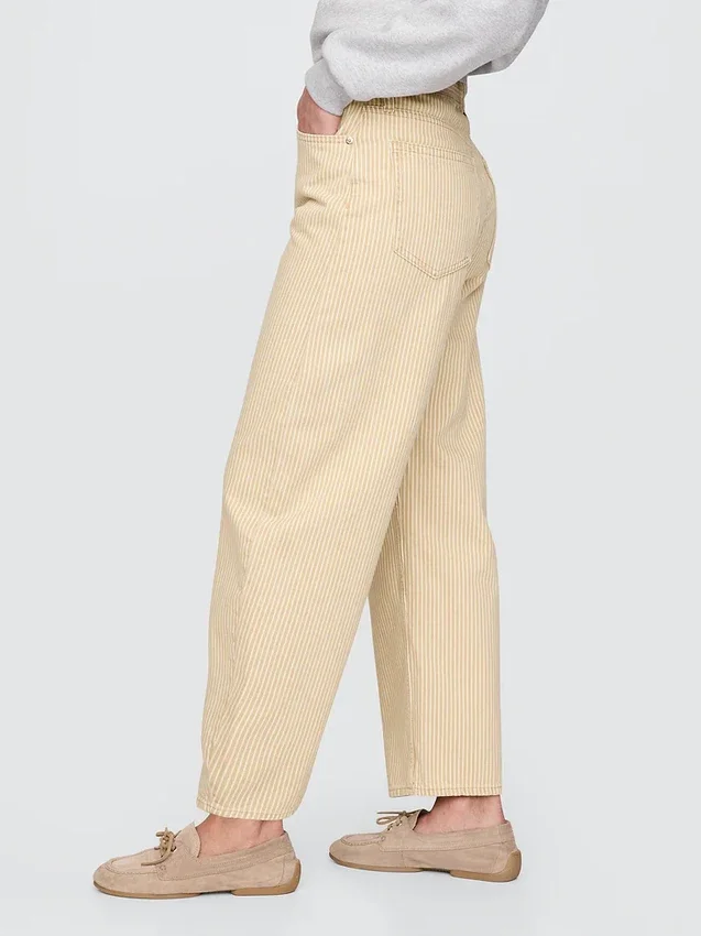 Jeans droit à taille haute à rayures kaki