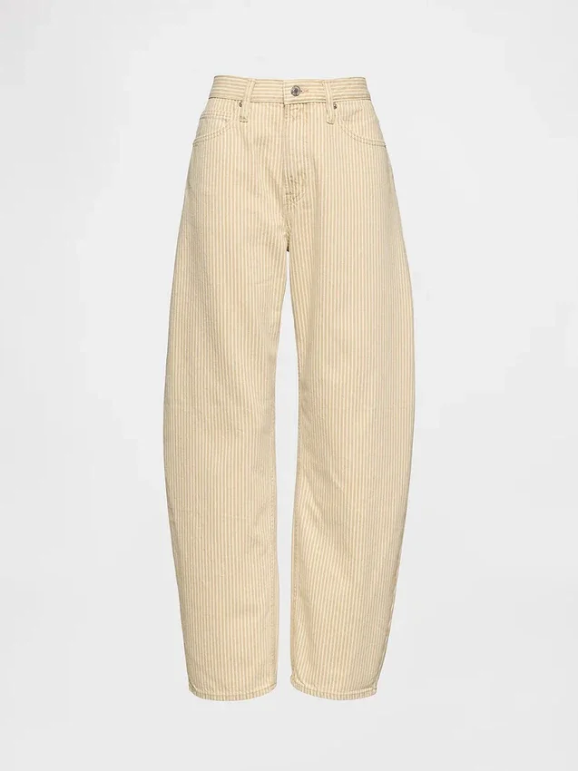 Jeans droit à taille haute à rayures kaki