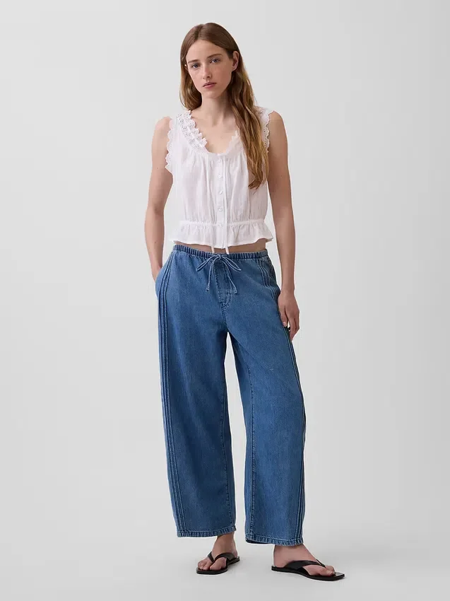 Jeans Easy Barrel ultra-doux à taille mi-haute
