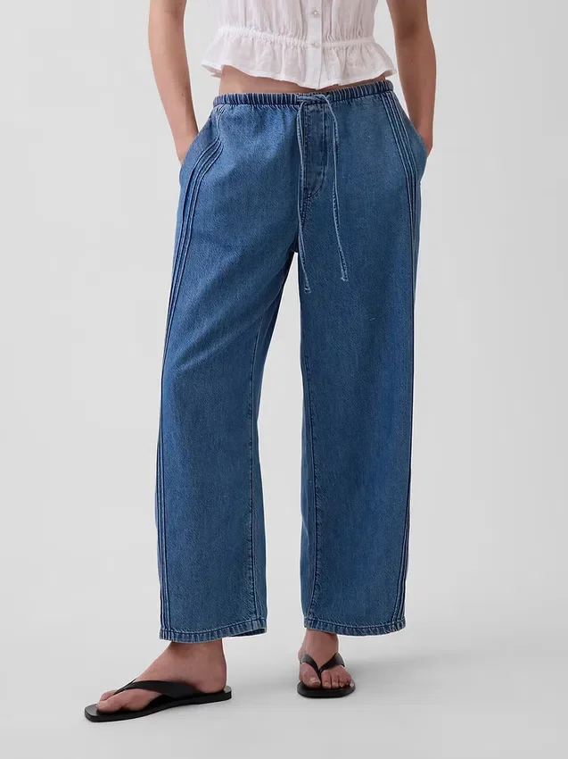 Jeans Easy Barrel ultra-doux à taille mi-haute