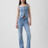 Jeans marin taille basse, long et ajusté