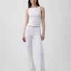 Jeans marin taille basse, long et ajusté