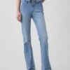 Jeans marin taille basse, long et ajusté
