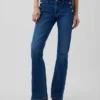Jeans marin taille basse, long et ajusté