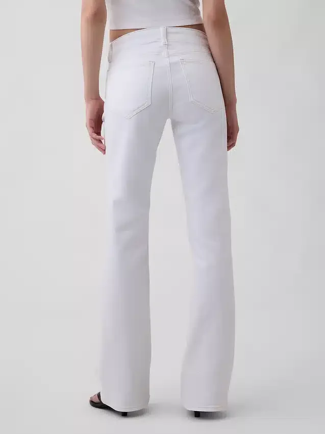 Jeans marin taille basse, long et ajusté