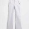 Jeans marin taille basse, long et ajusté