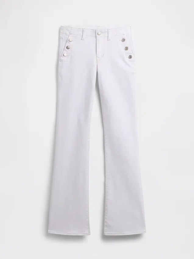Jeans marin taille basse, long et ajusté