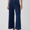 Jeans marin taille haute, coupe large et longueur cheville