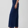 Jeans marin taille haute, coupe large et longueur cheville