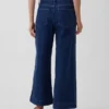 Jeans marin taille haute, coupe large et longueur cheville