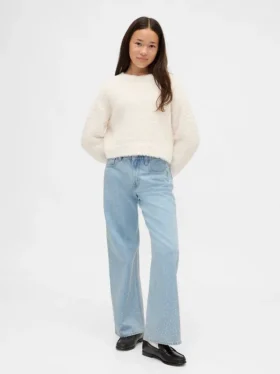 Jeans pour enfant taille basse à jambes larges et strass