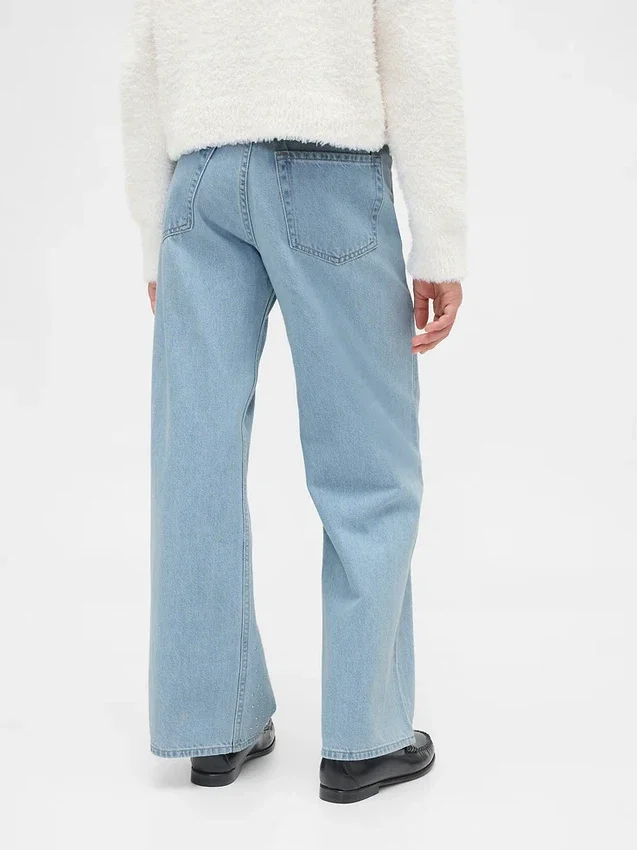 Jeans pour enfant taille basse à jambes larges et strass